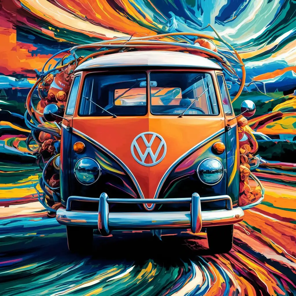 Volkswagen samba abstract painting south africa, various colors
