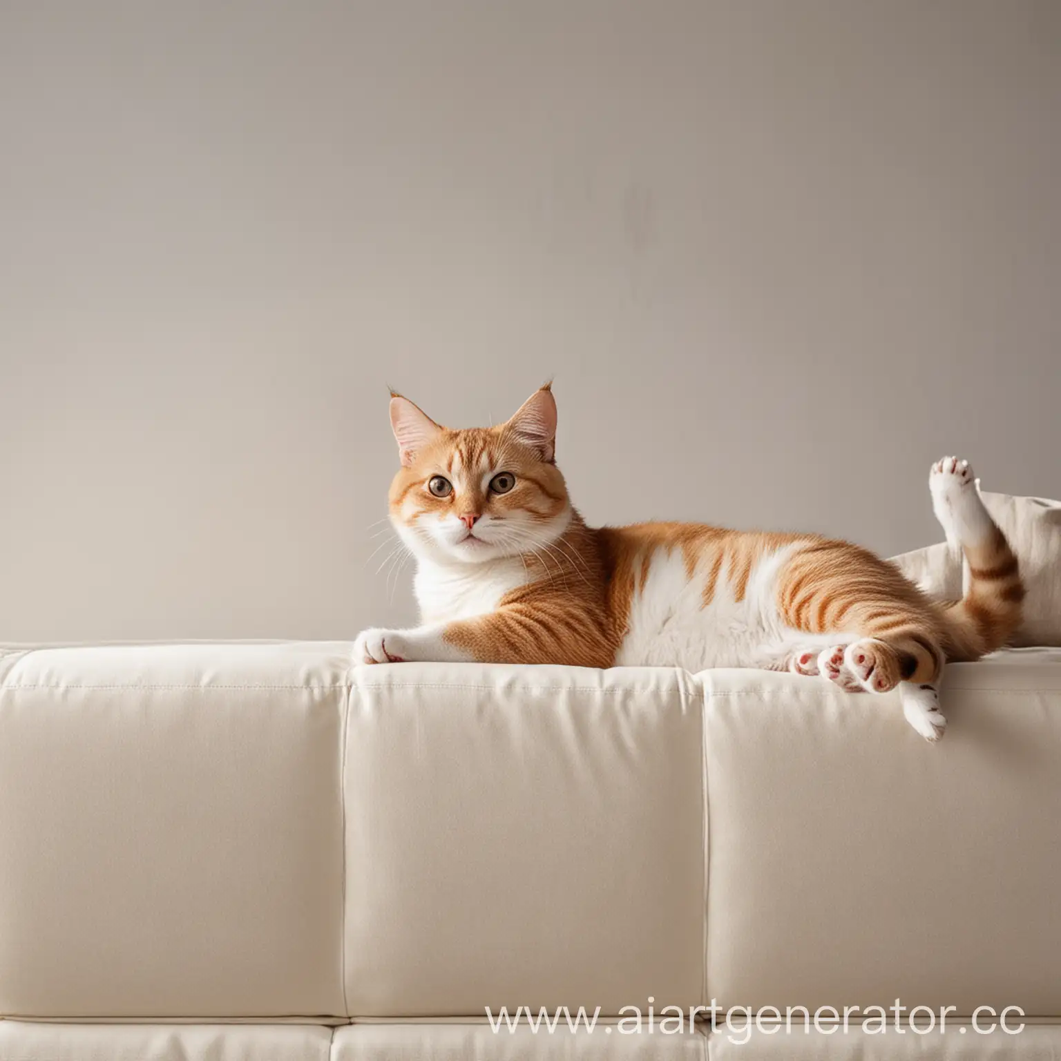 Contented-Cat-Relaxing-on-Light-Sofa