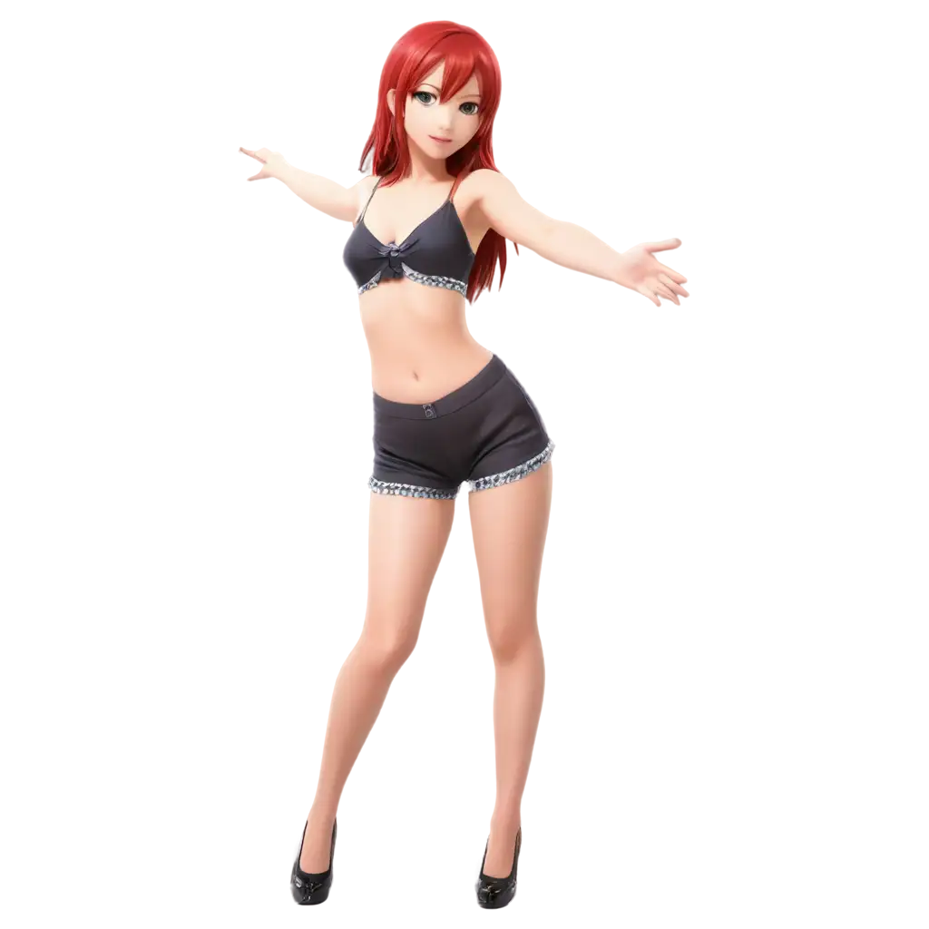 Anime-Style-PNG-RedHaired-Girl-in-TPose-with-Long-Legs-and-Heels