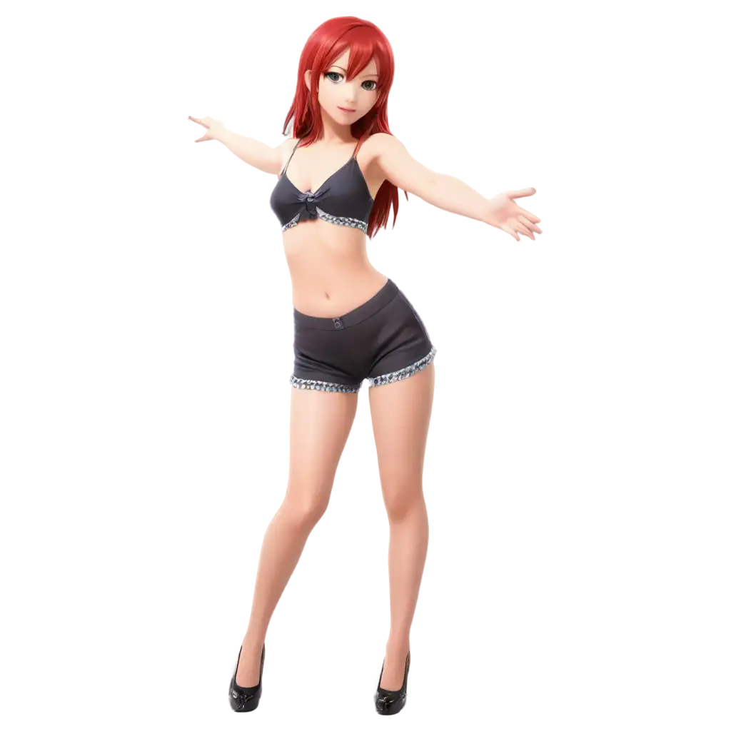 girl, underwere, anime style, red hair, T-pose, long legs, heels