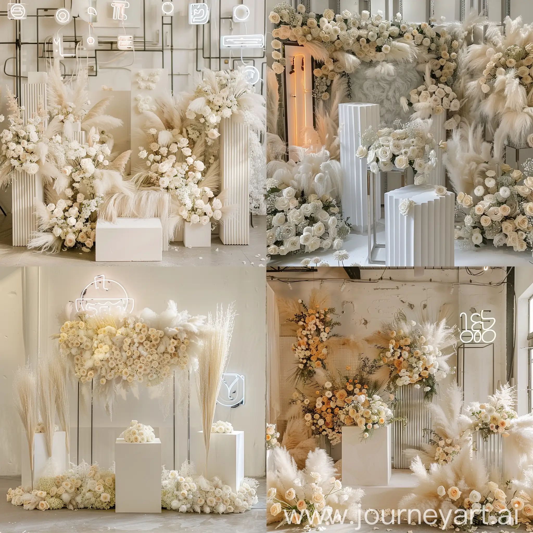 Elegant-Wedding-Photo-Zone-with-Pampas-Grass-and-Rose-Flowers