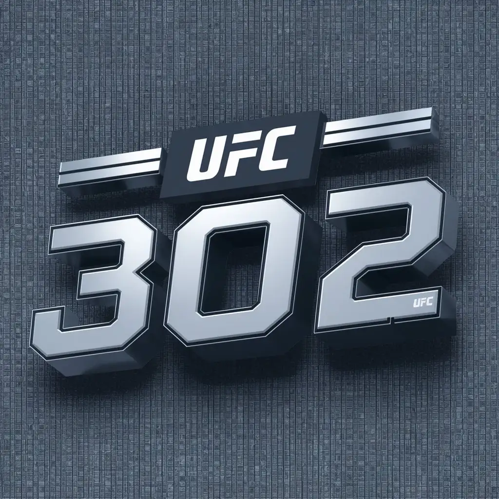 use the text exactly " UFC 302 " and design a 3D fight style text for a transparent background  