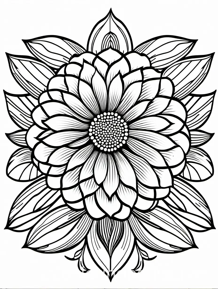 flower, adult coloring page, realistic, thin lines, ample white space, Coloring Page, black and white, line art, white background, Simplicity, Ample White Space