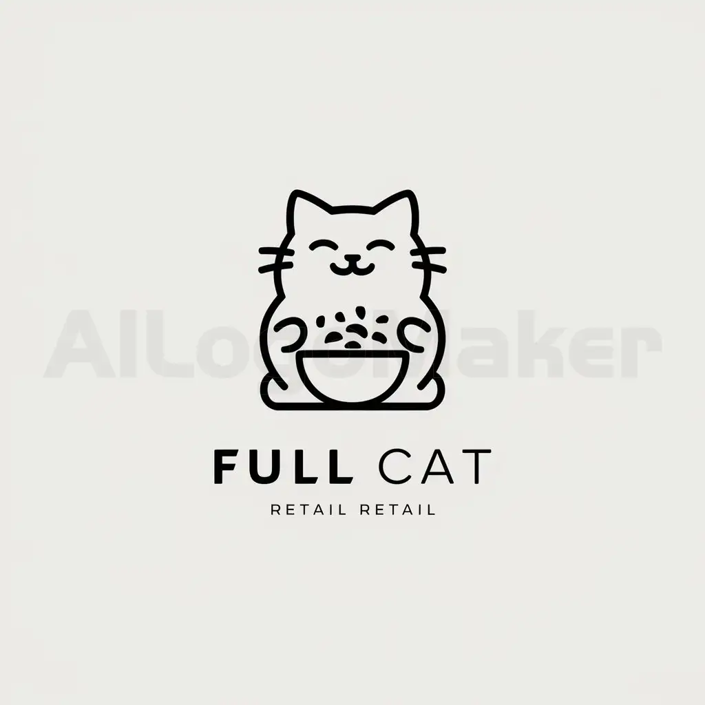 LOGO-Design-For-Full-Cat-Minimalistic-Happy-Cat-Holding-Bowl-Ideal-for-Retail-Industry