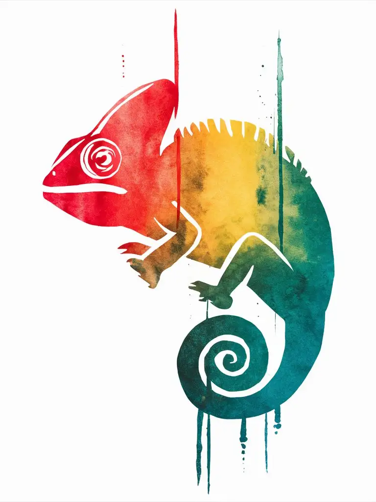 Colorful Chameleon in Clean Watercolor Style Illustration