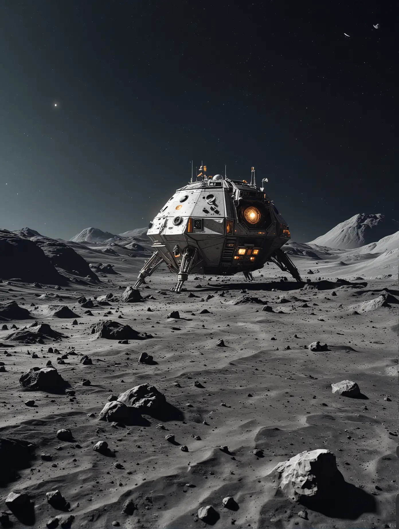 Low Poly Art Spaceship Landing on Moon