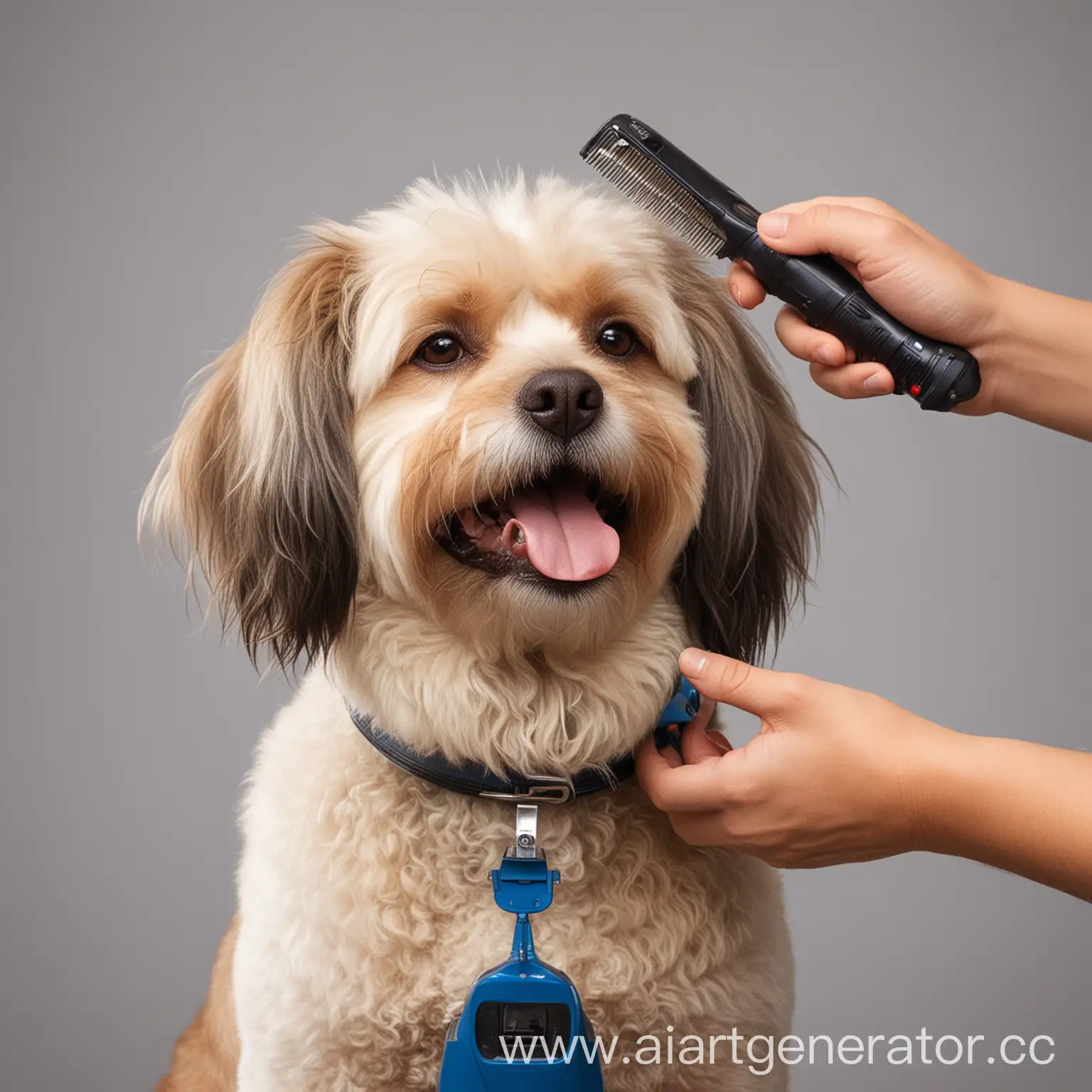 довольная собака во время стрижки машинкой для волос