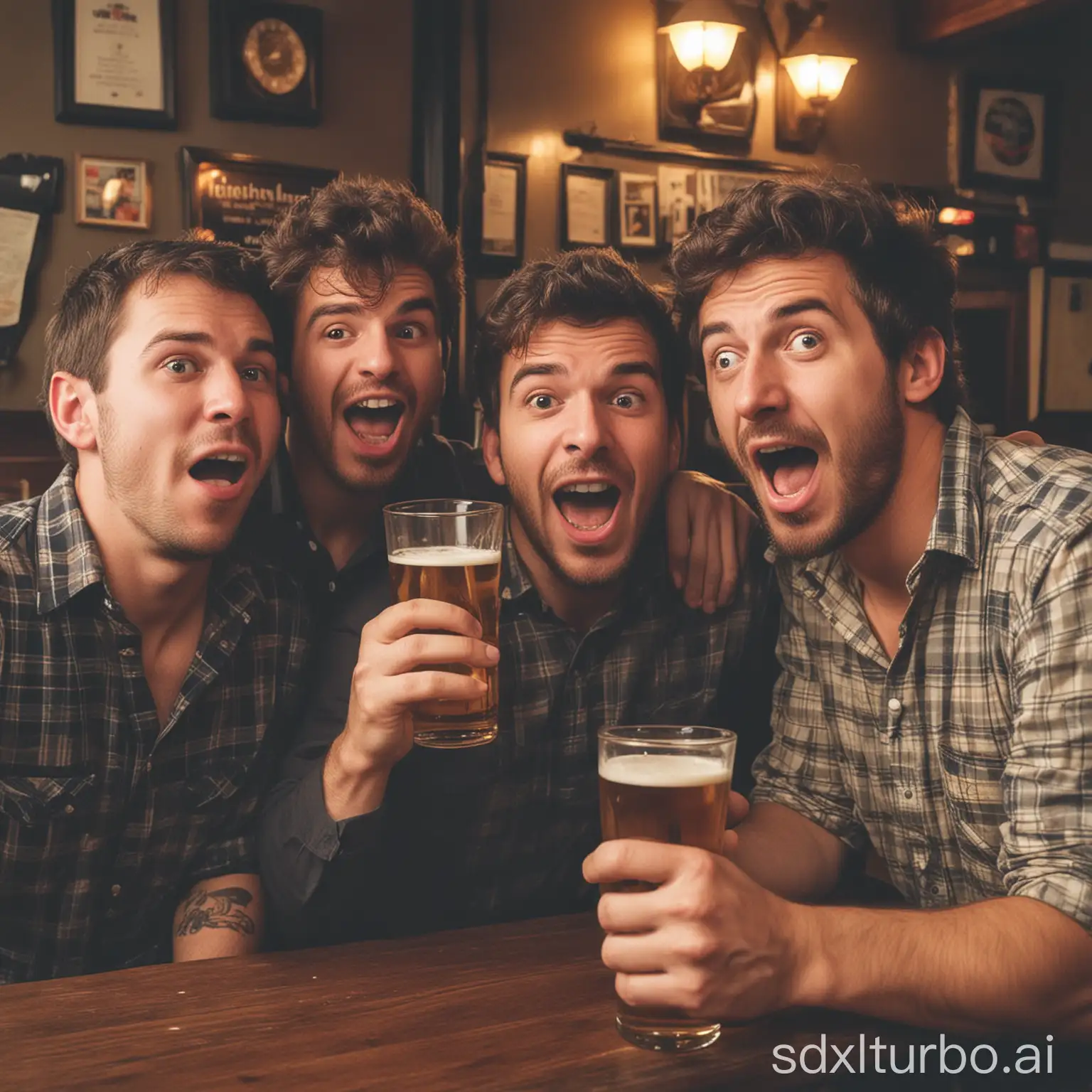 four drunken idiots in a pub