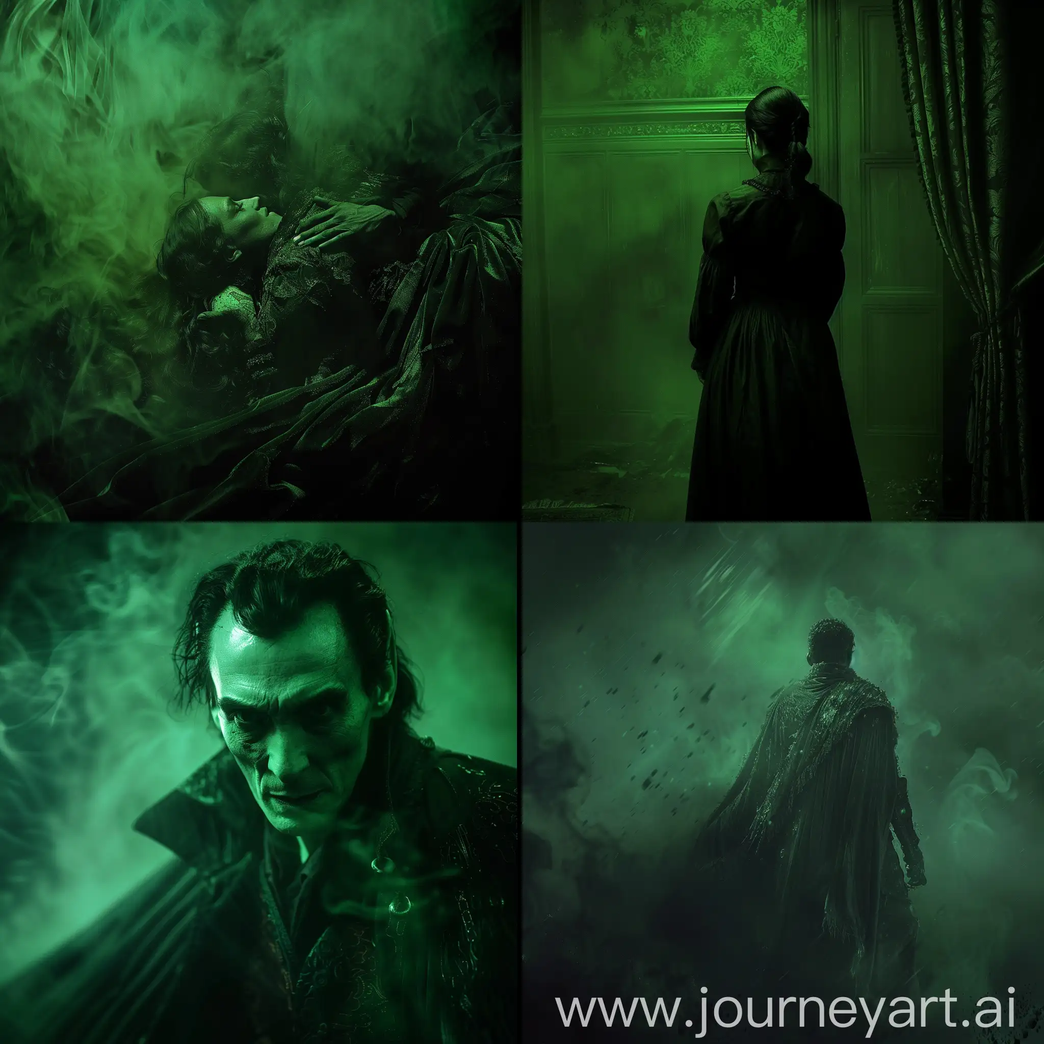 dark, green, tragedy, vampires, 1:1 aspect ratio, cinematic