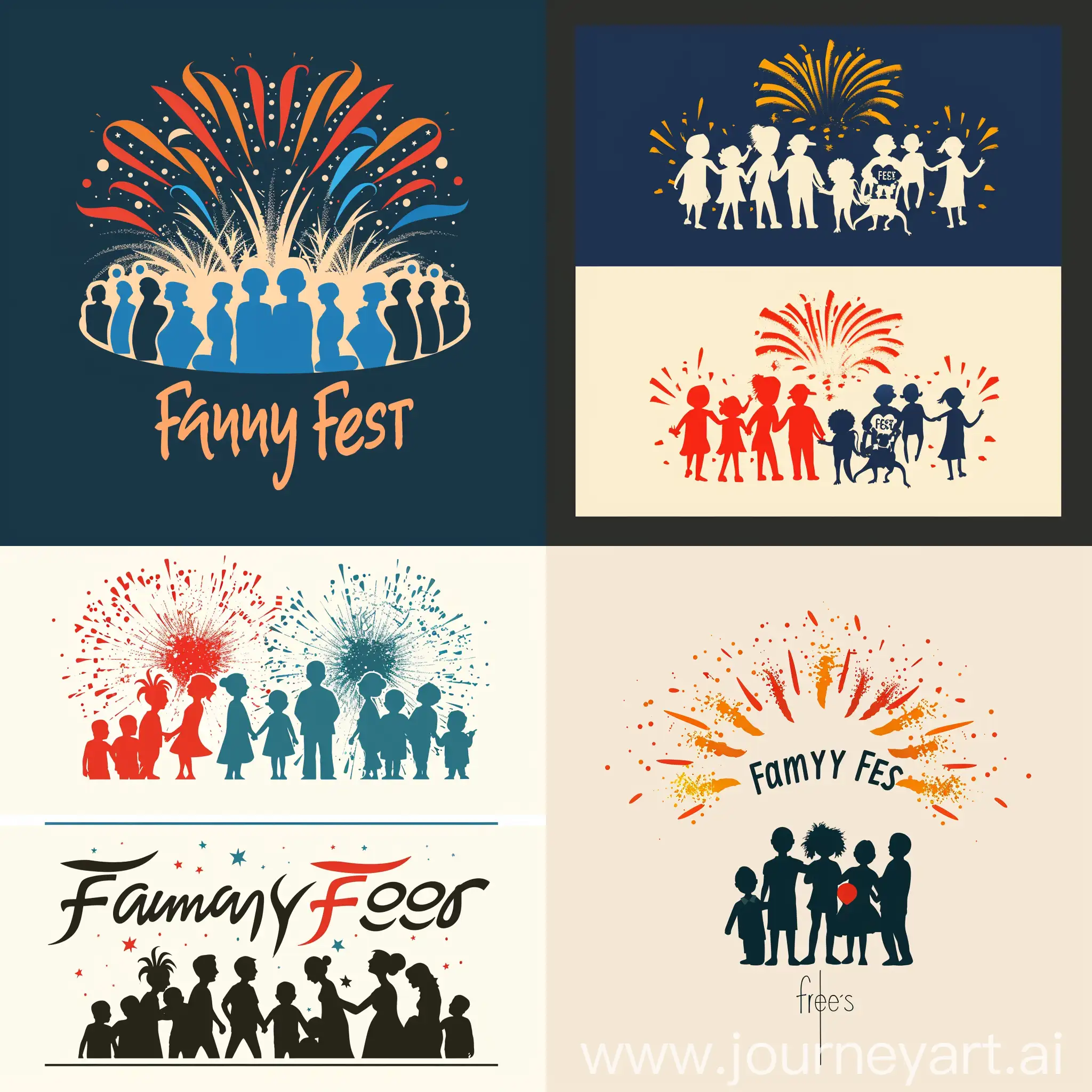 haz una propuesta de un logo que represente la frase "Family FEst". A dos colores. Pueden ser siluetas de personas, de manera minimalista con fondo de un firework o algo que represente fiesta
