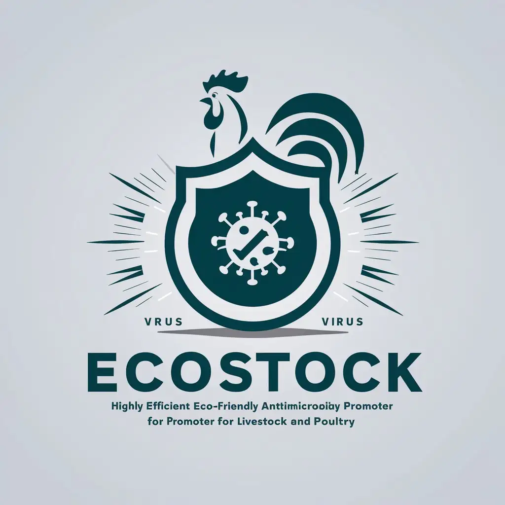 a logo design,with the text "highly efficient eco-friendly antimicrobial growth promoter for livestock and poultry", main symbol:shield;rooster;virus,Moderate,clear background