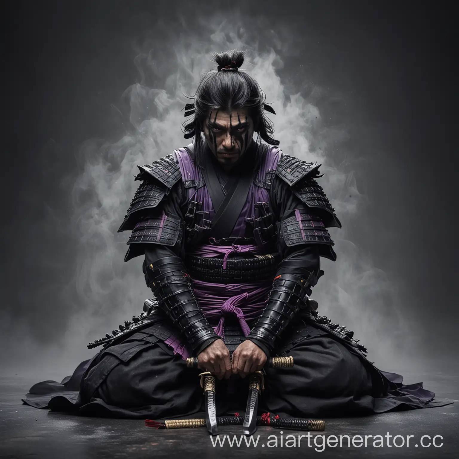 Samurai-Surrendering-in-Black-Armor-Amidst-Thick-Fog