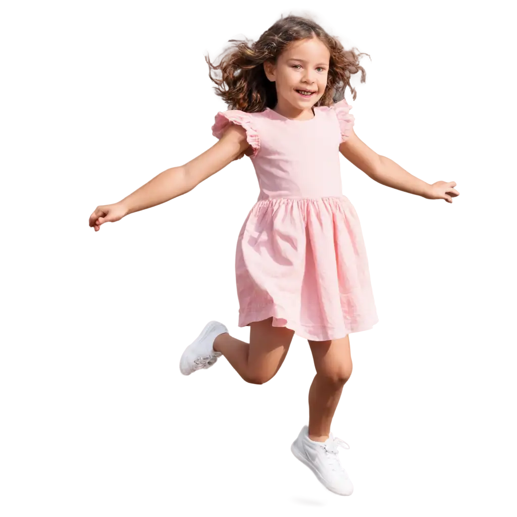 Little girl wearing pink dress jumping