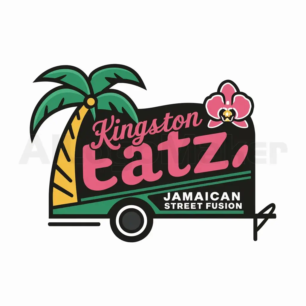 a logo design,with the text "Kingston EatZZ", main symbol:palm tree, Jamaican street fusion food, food trailer, Jamaican food, pink, Orchid Flower, street,Moderate,be used in Food truck industry,clear background