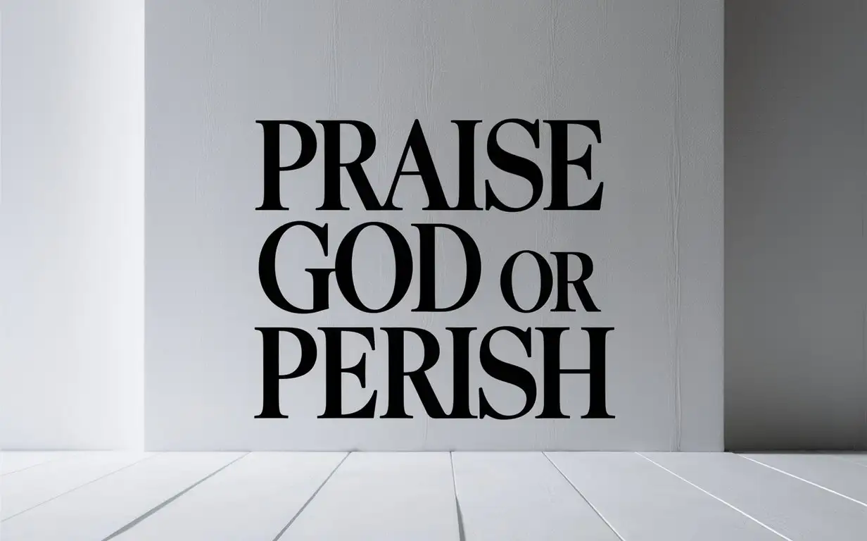 “Praise God or perish” plain text on white background