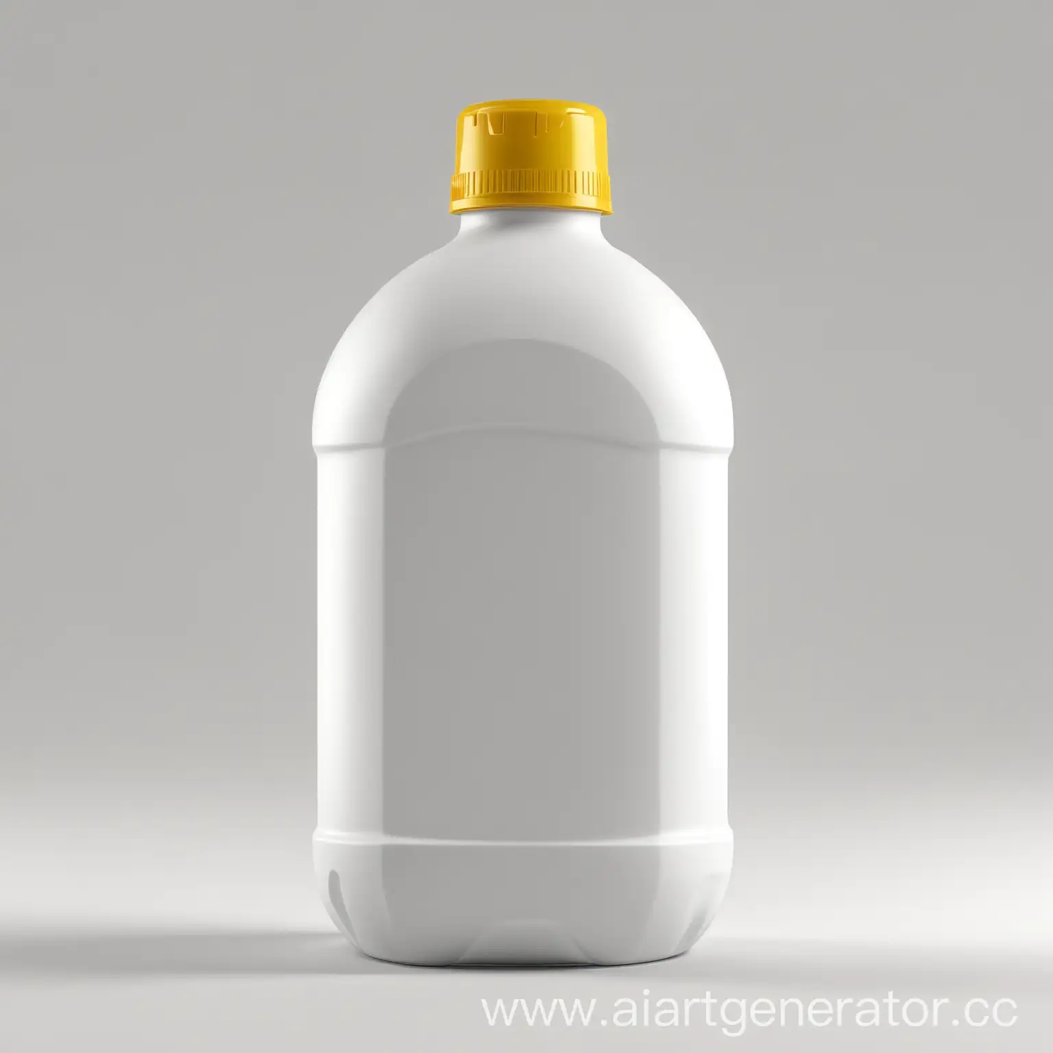 бутылка круглая белая пластиковая 1л с желтой крышкой на белом фоне 3d реалистично
