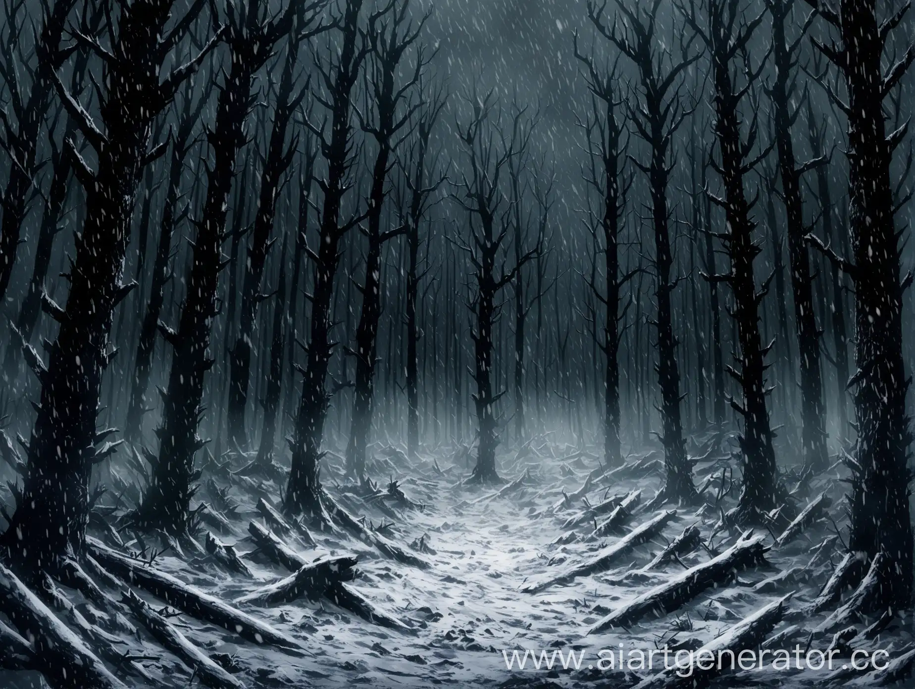 Eerie-Anime-Winter-Forest-Dark-Snowstorm-and-Signs-of-Death