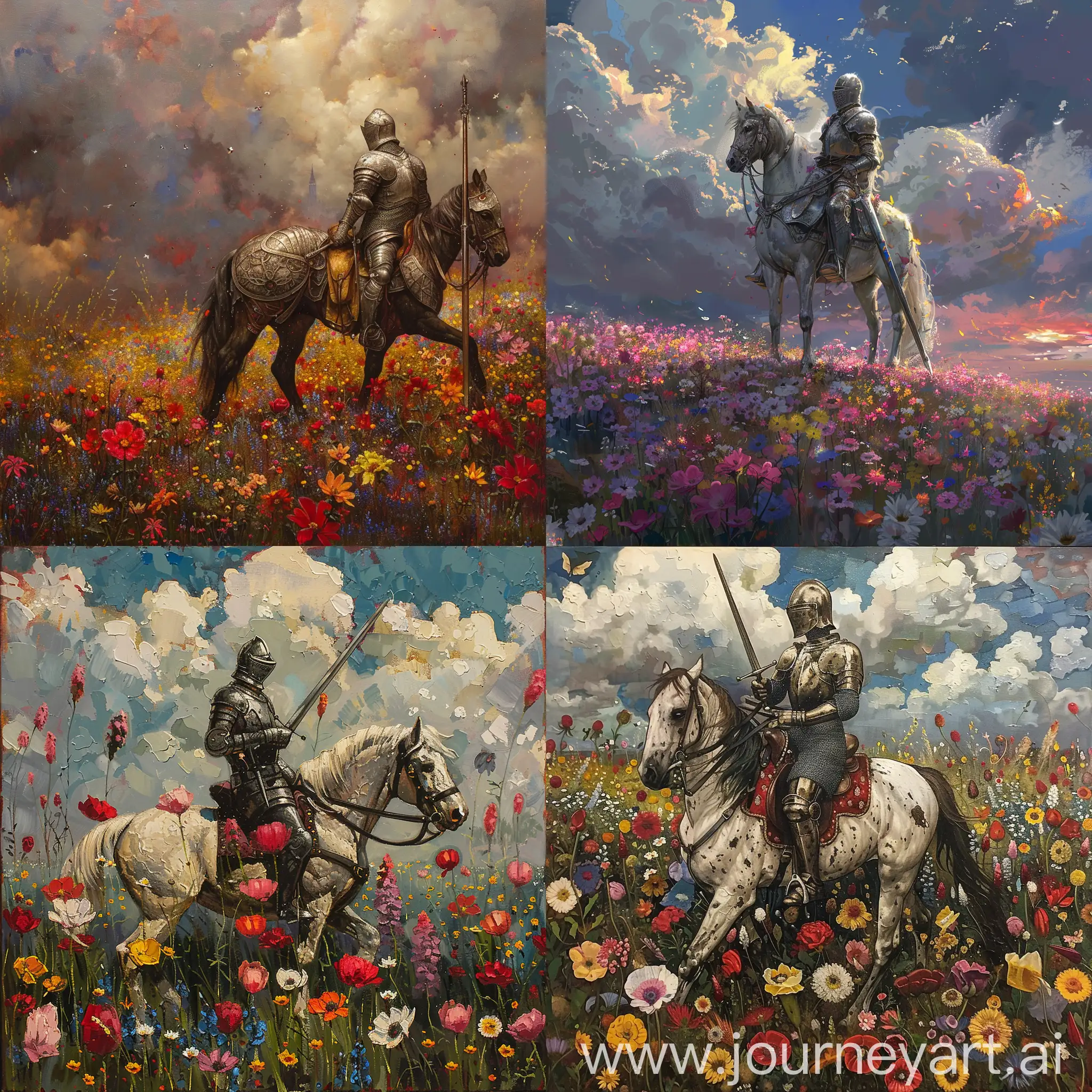 Knight-Riding-Through-a-Field-of-Flowers-at-Sunset