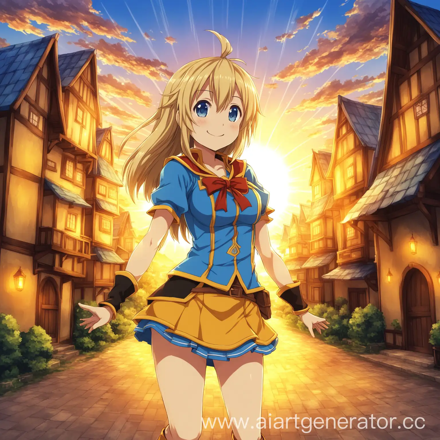 Sunset-Glow-in-Aqua-Konosuba-City-A-Cheerful-Smile-and-Short-Skirts