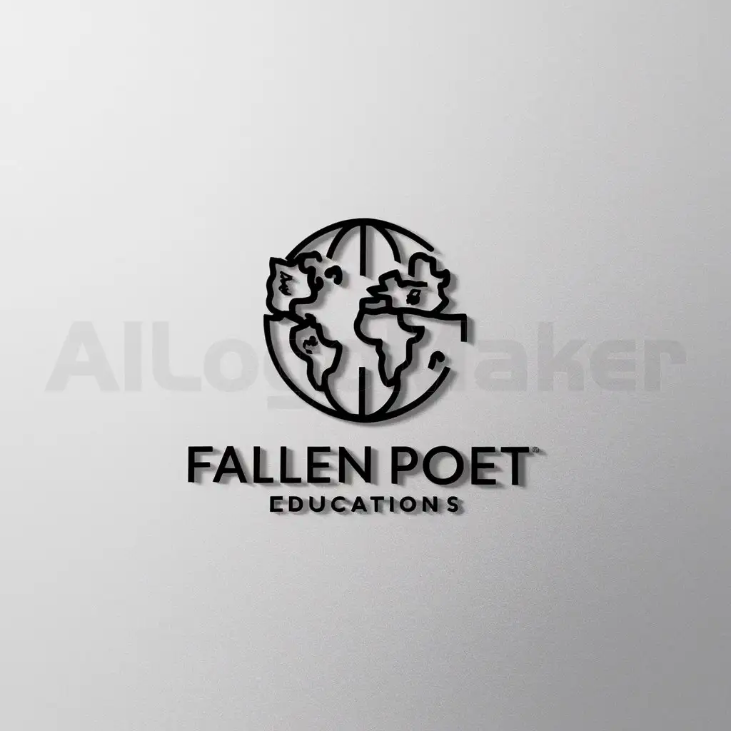 a logo design,with the text "Fallen Poet", main symbol:a world with different parts showing the meaning,Minimalistic,be used in Education industry,clear background