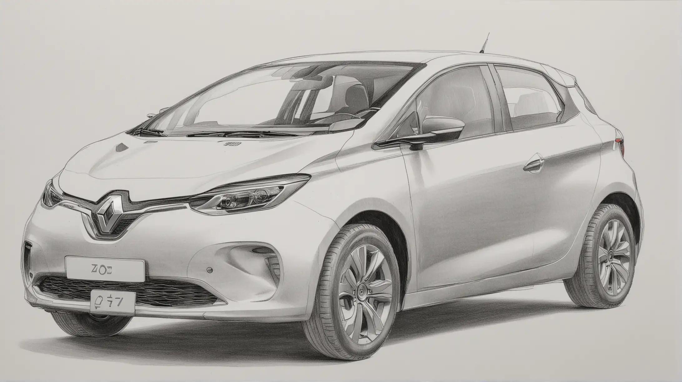 Realistic Pencil Drawing of a 2020 Renault Zoe Electric Car