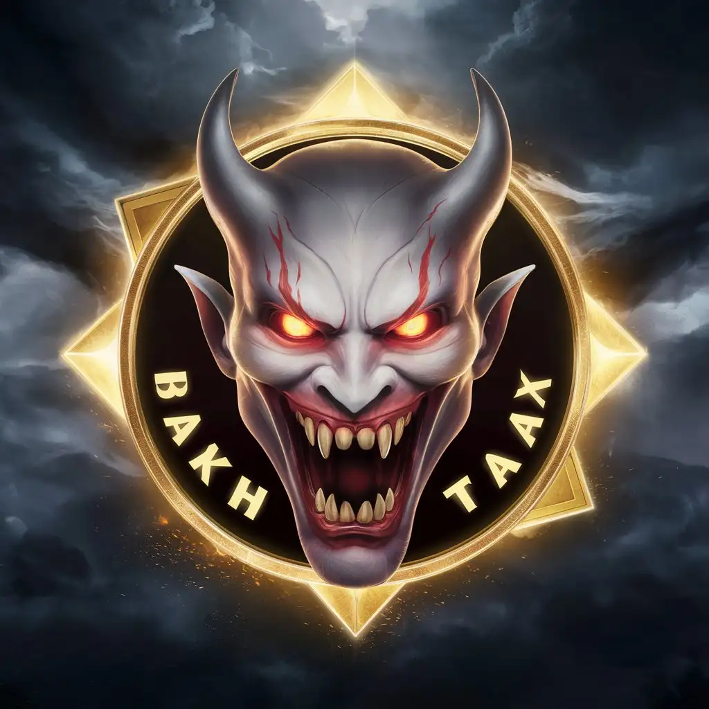An image of a video game trophy or achievement that has a picture of a demon's face in the middle with the words bakhtak written also