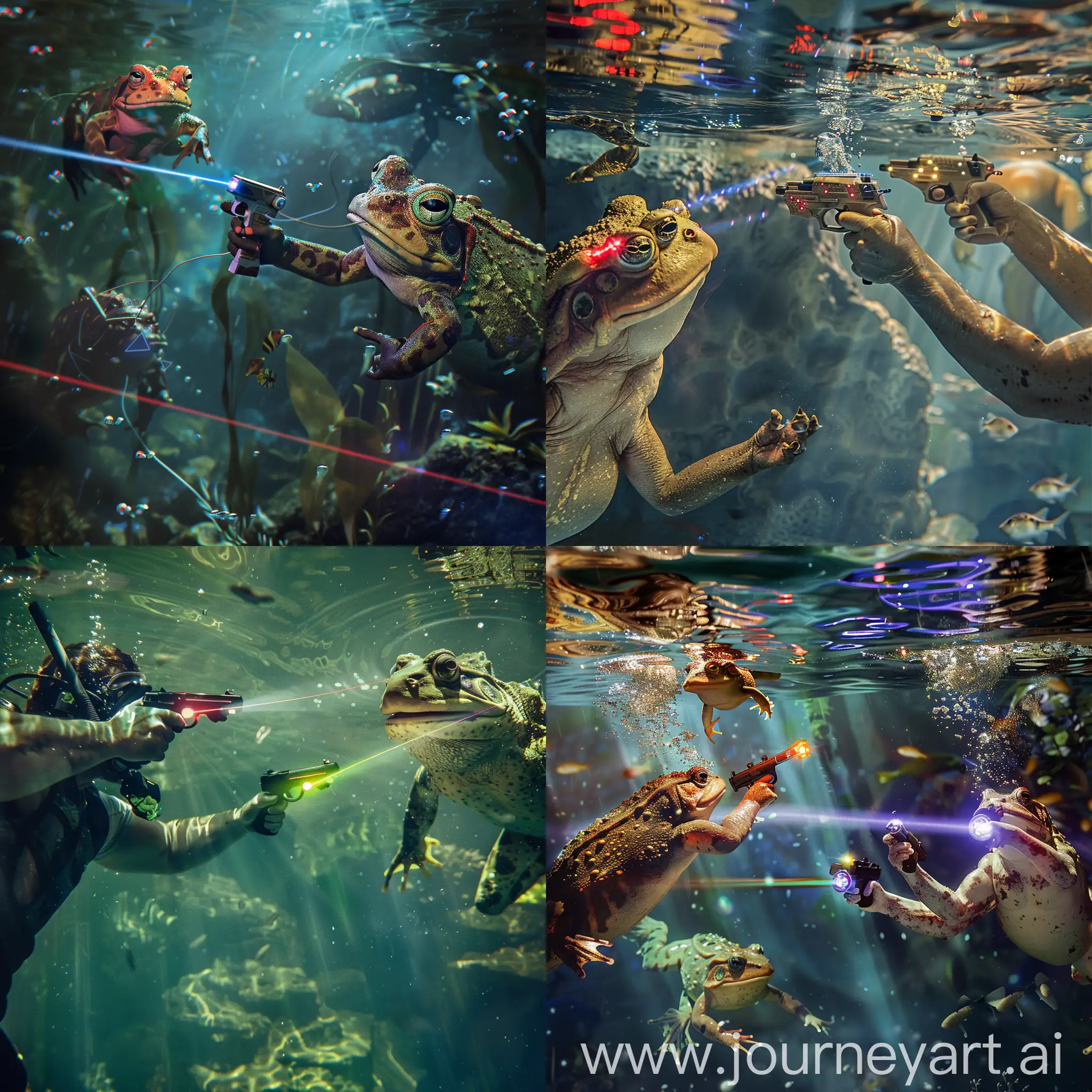 Подводные лазертаг - игра, в которой амфибии(гунганы) и люди могут сражаться друг с другом, используя специальные лазерные пистолеты под водой