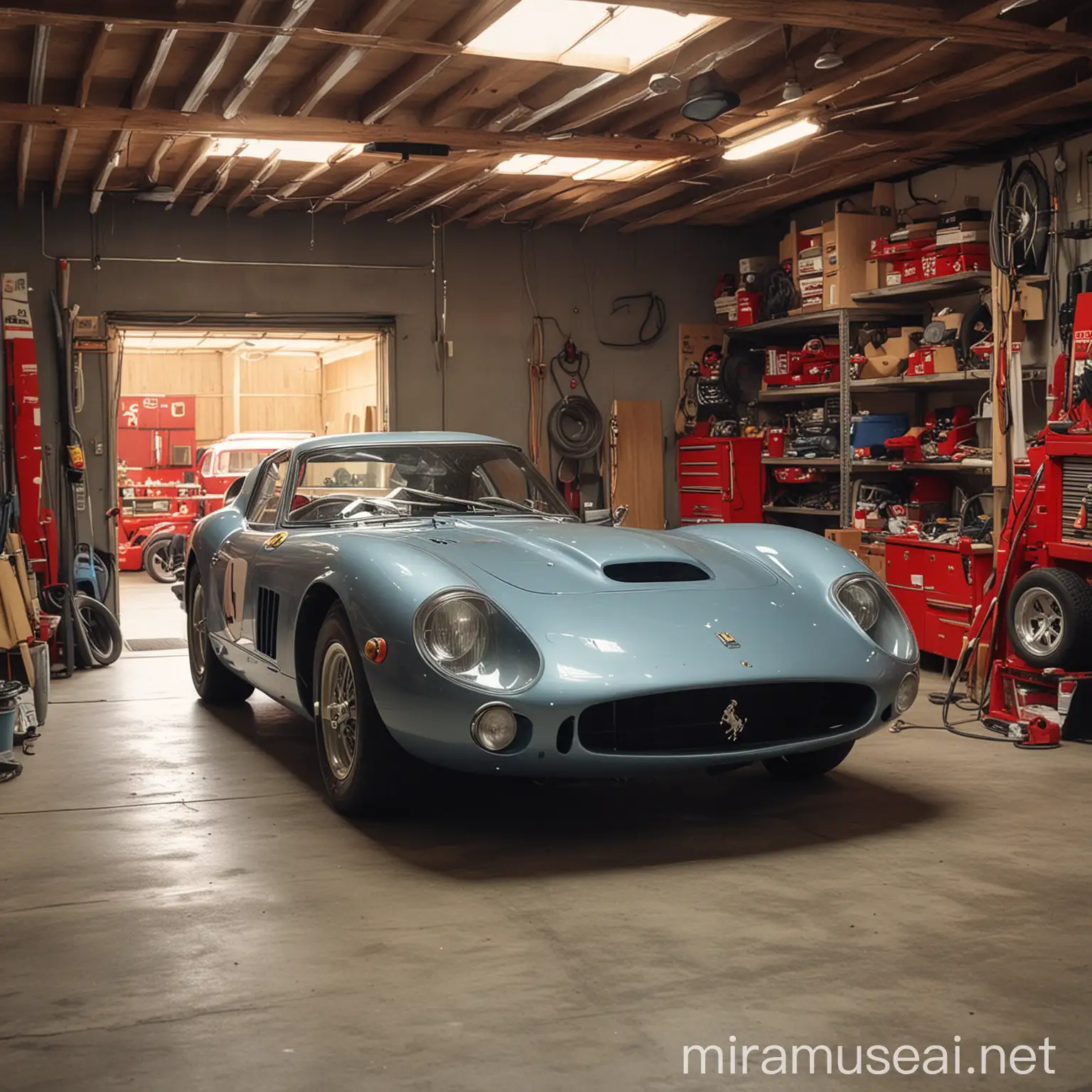 wonderful Ferrari 250 gto in a garage