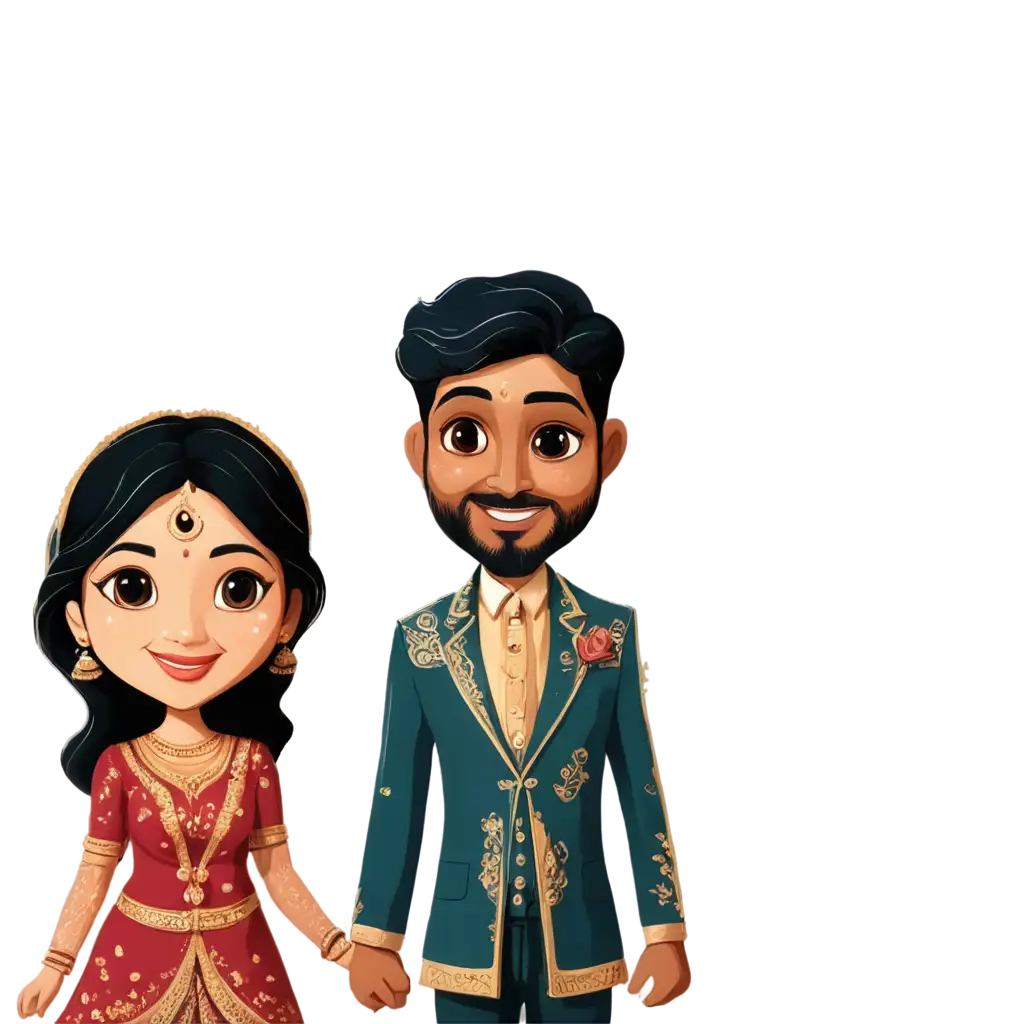Indian wedding couple in cartoon