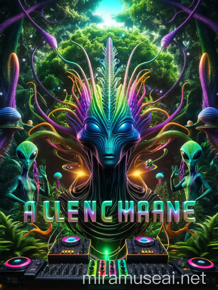 Psychedelic Alien Forest with Dancing Aliens and Music Machines