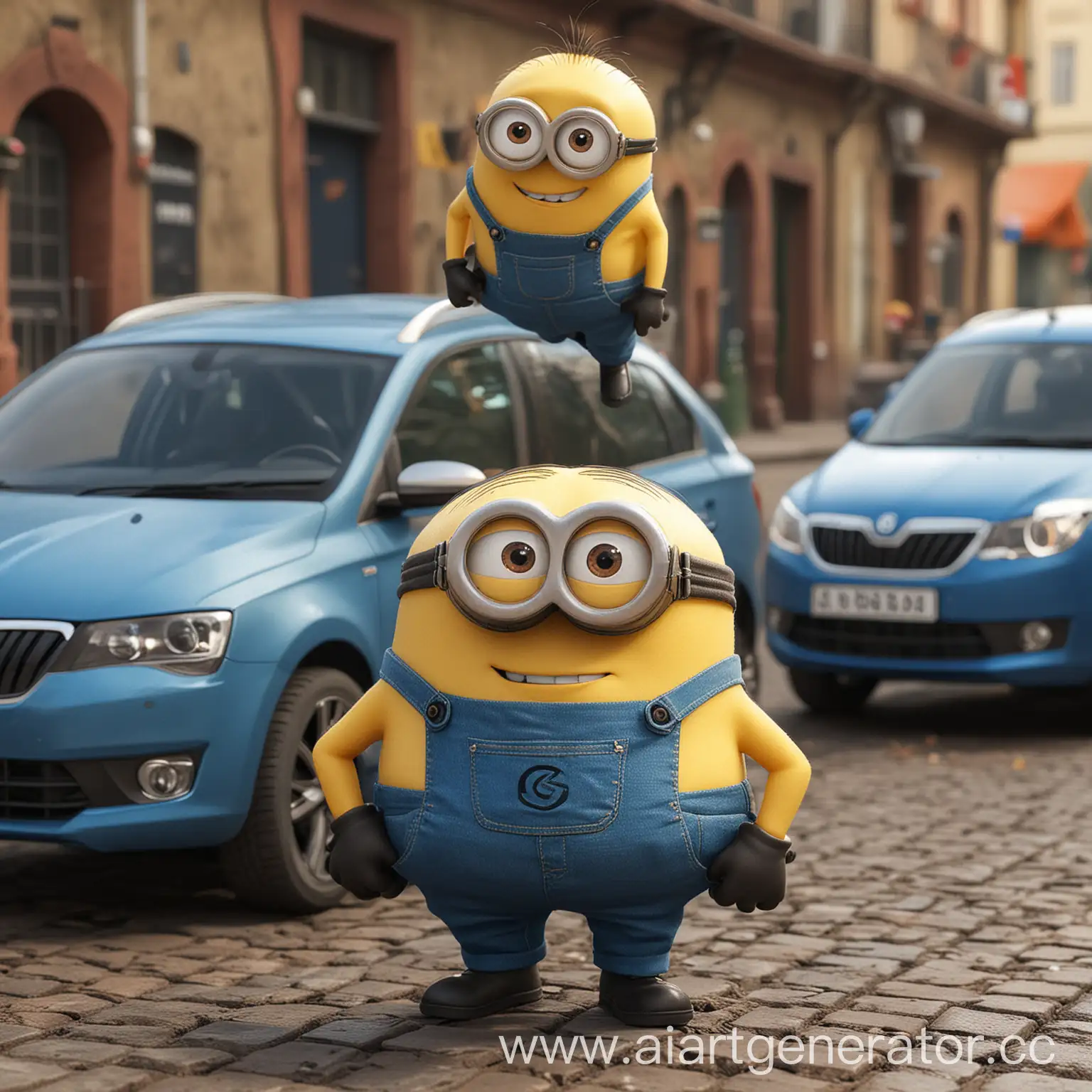 Cheerful-Minion-Kirill-Standing-by-Skoda-Rapid