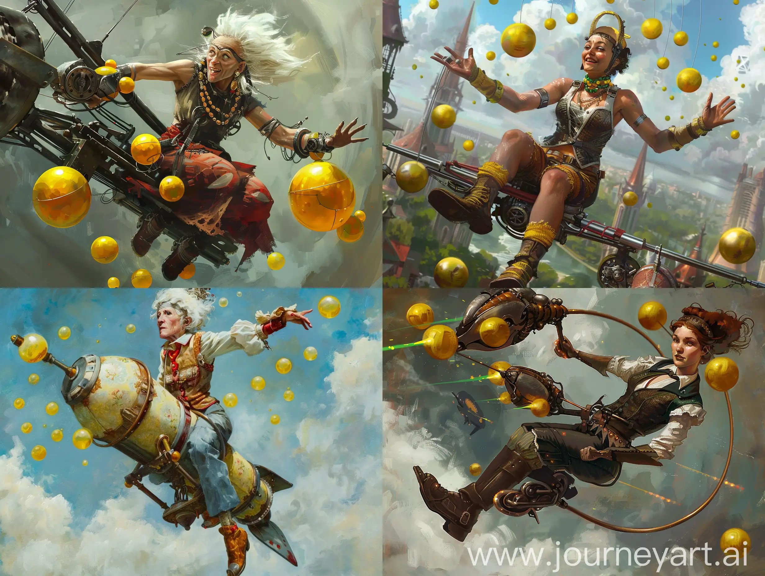 Iron-Jeanne-Juggling-Yellow-Pearls-and-Iron-Jets-on-a-Gyrobus