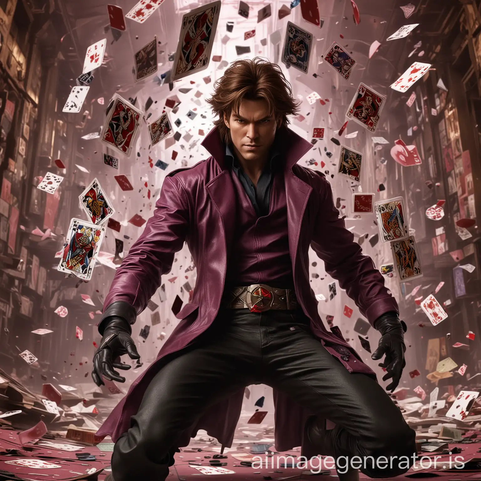 Gambit-XMen-Character-Surrounded-by-Suspended-Playing-Cards