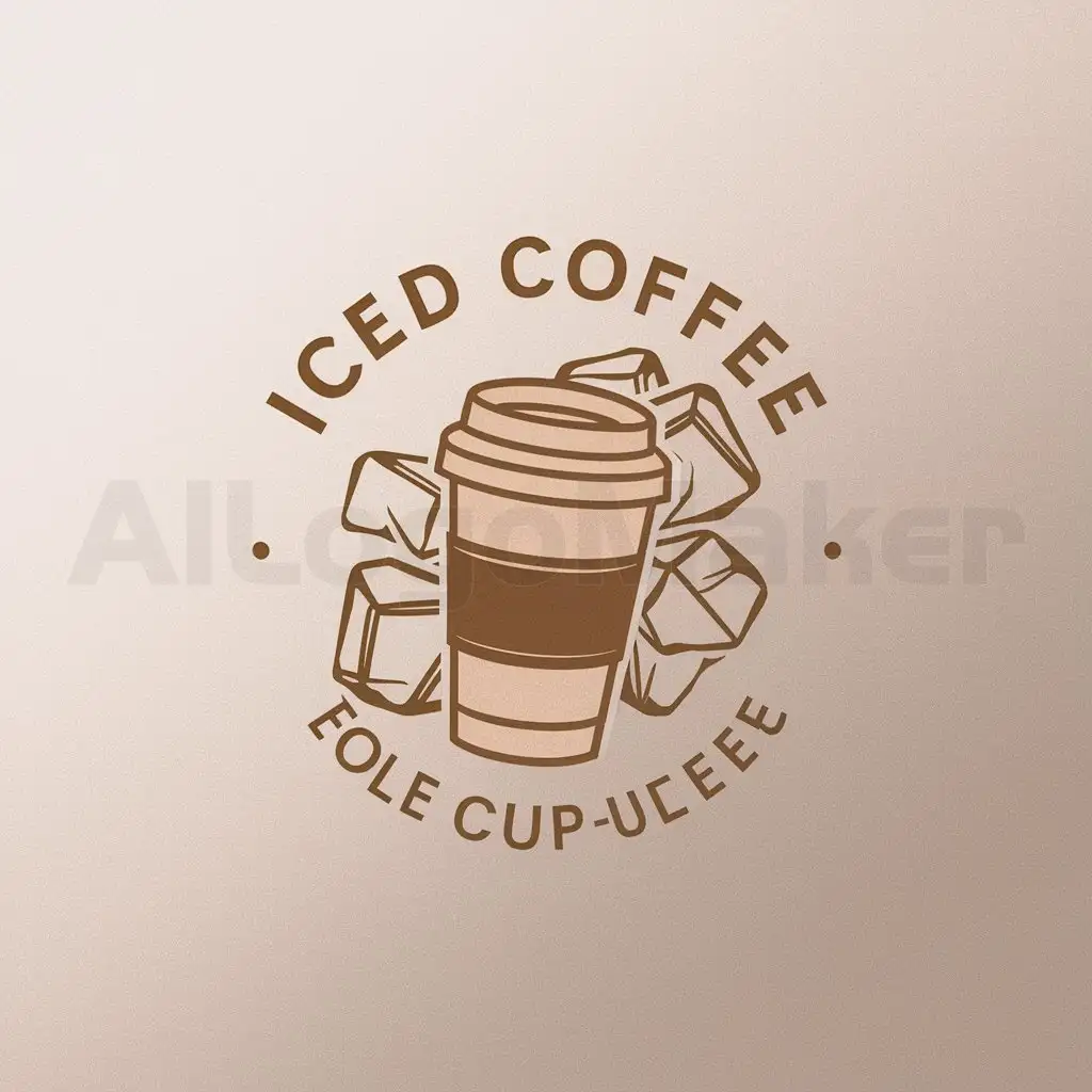 a logo design,with the text "Iced Coffee", main symbol:Make a logo for Iced Coffee that contains coffee cup to-go and ice cubes in a circle,Minimalistic,clear background