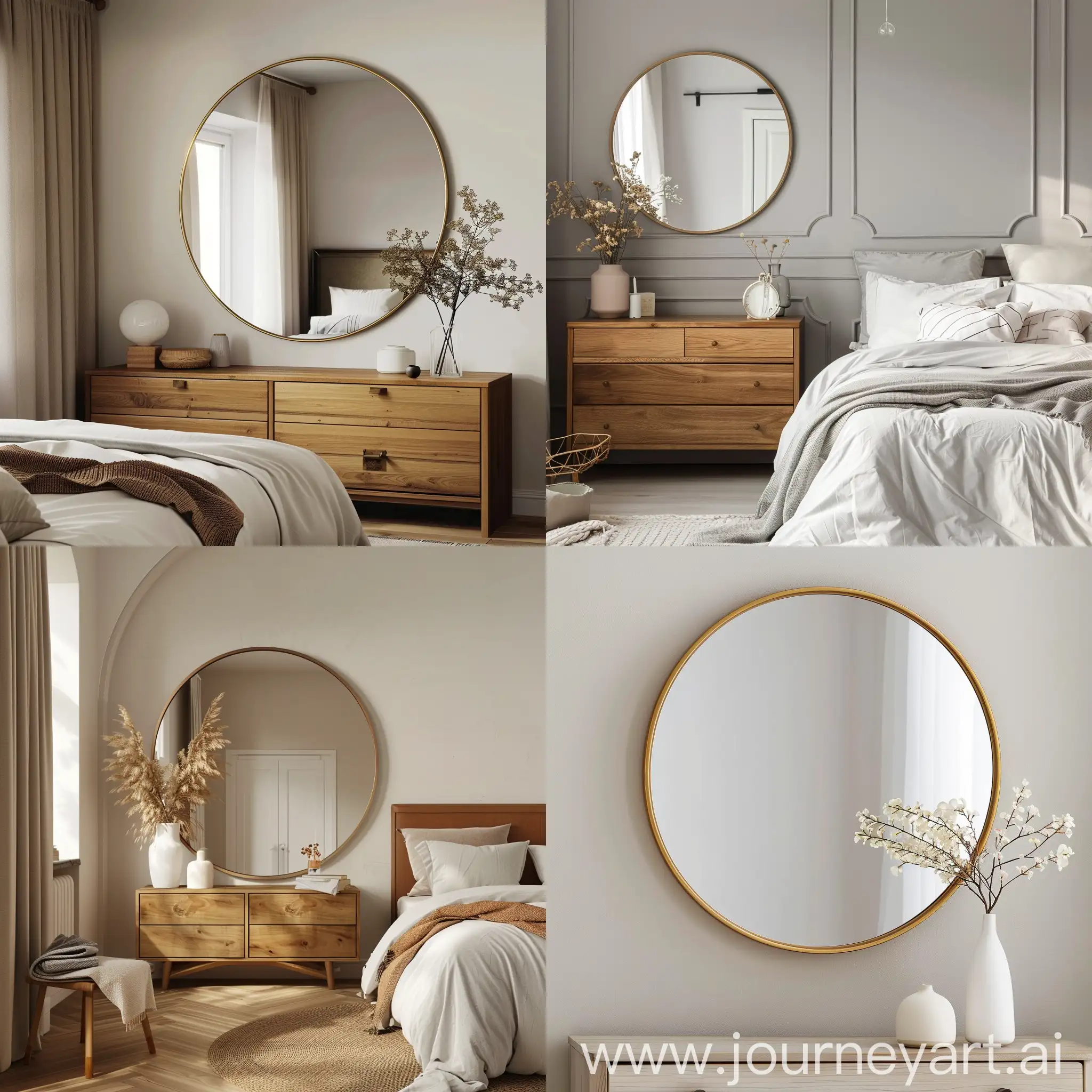 Transform your bedroom into a spacious sanctuary with a stylish decorative mirror. Whether it's a sleek modern design, a vintage-inspired frame, or a minimalist round mirror, choosing the right mirror can not only make your room feel larger but also add a touch of elegance and depth to your space. Imagine how a well-placed mirror can brighten your room, reflect natural light, and create a cozy ambiance. Let your mirror choice reflect your unique style and enhance the overall aesthetic of your bedroom retreat. Whether hung above a dresser, leaned against a wall, or as a centerpiece above your bed, your decorative mirror will be more than just a reflection—it'll be a statement piece that transforms your bedroom into a stylish haven.



