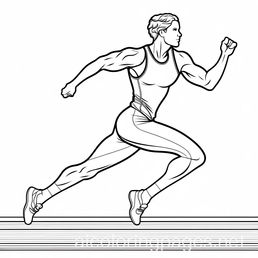 create a large image of  Track and Field in olympic games for a coloring book with WHITE background and no shading, Coloring Page, black and white, line art, white background, Simplicity, Ample White Space. The background of the coloring page is plain white to make it easy for young children to color within the lines. The outlines of all the subjects are easy to distinguish, making it simple for kids to color without too much difficulty