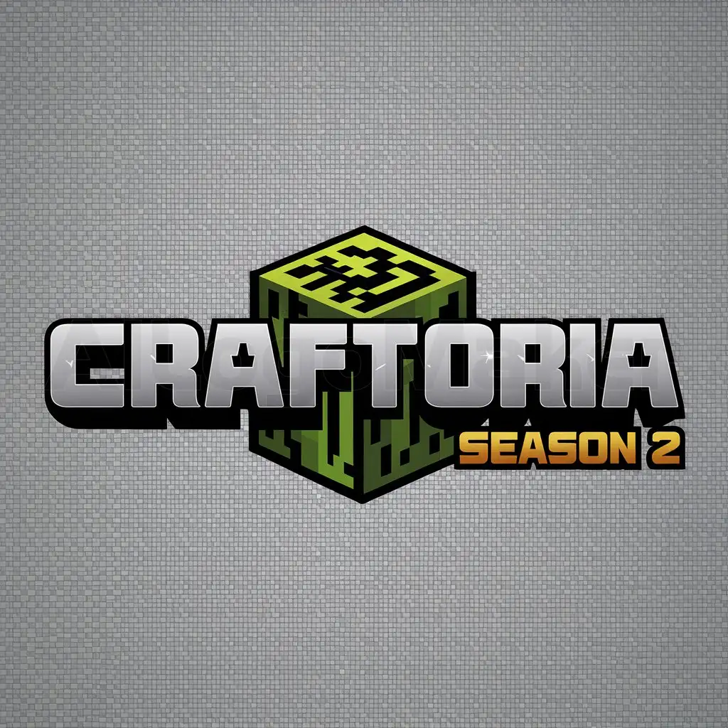 a logo design,with the text "Craftoria Season 2", main symbol:Minecraft, grass block,complex,be used in Minecraft industry,clear background