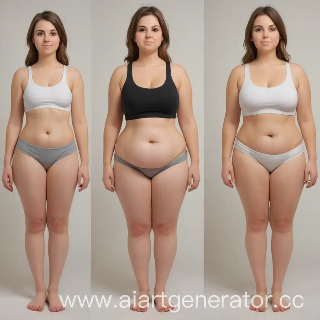 Три картинки, которые иллюстрируют этапы похудения девушки. на первой она полная, на второй и третьей худая