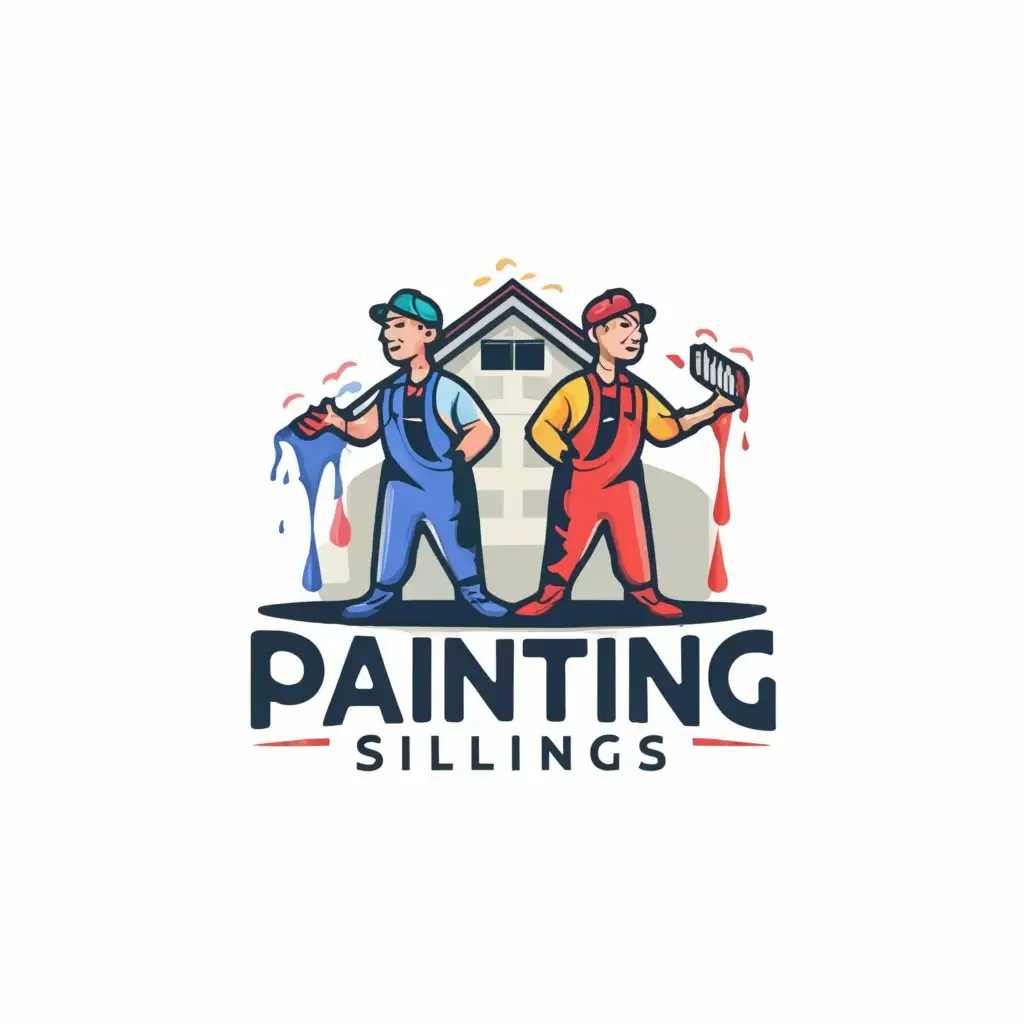 a logo design,with the text "Painting siblings", main symbol:Two men painting house walls,Moderate,be used in Construction industry,clear background