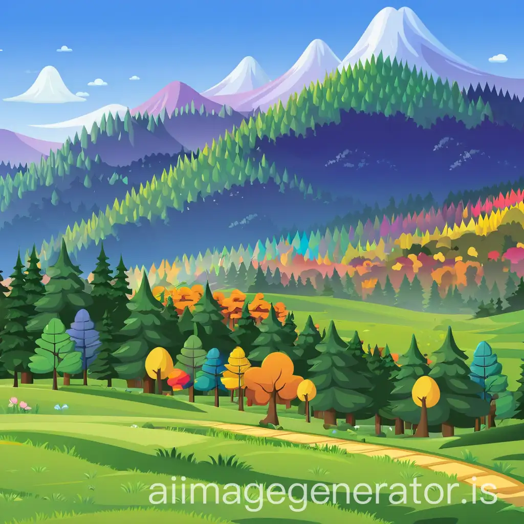 Vibrant-Cartoon-Forest-Scene-with-Colorful-Characters