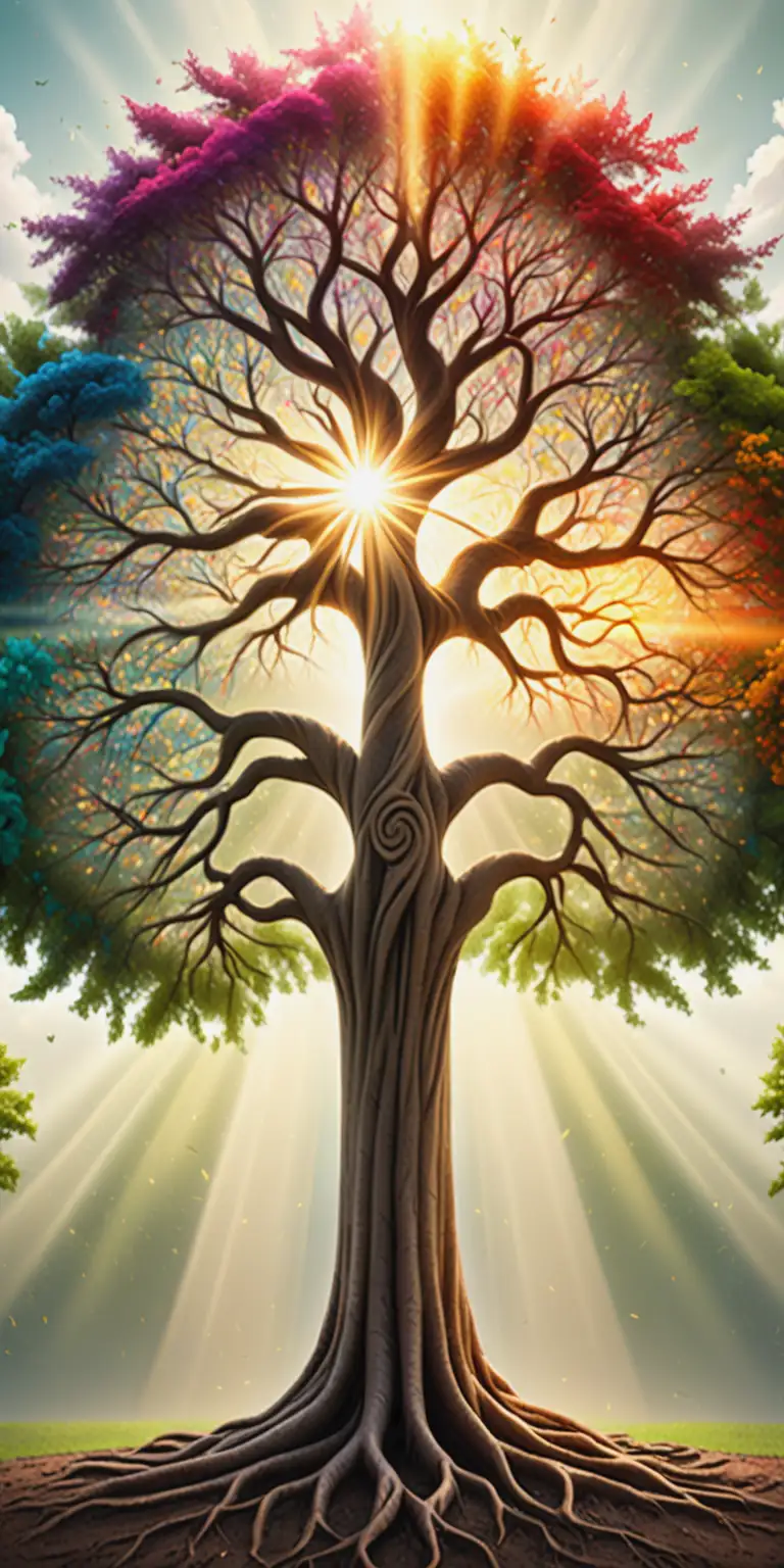 Empowering Community Growth Vibrant Tree of Transformation Bathed in Sunlight
