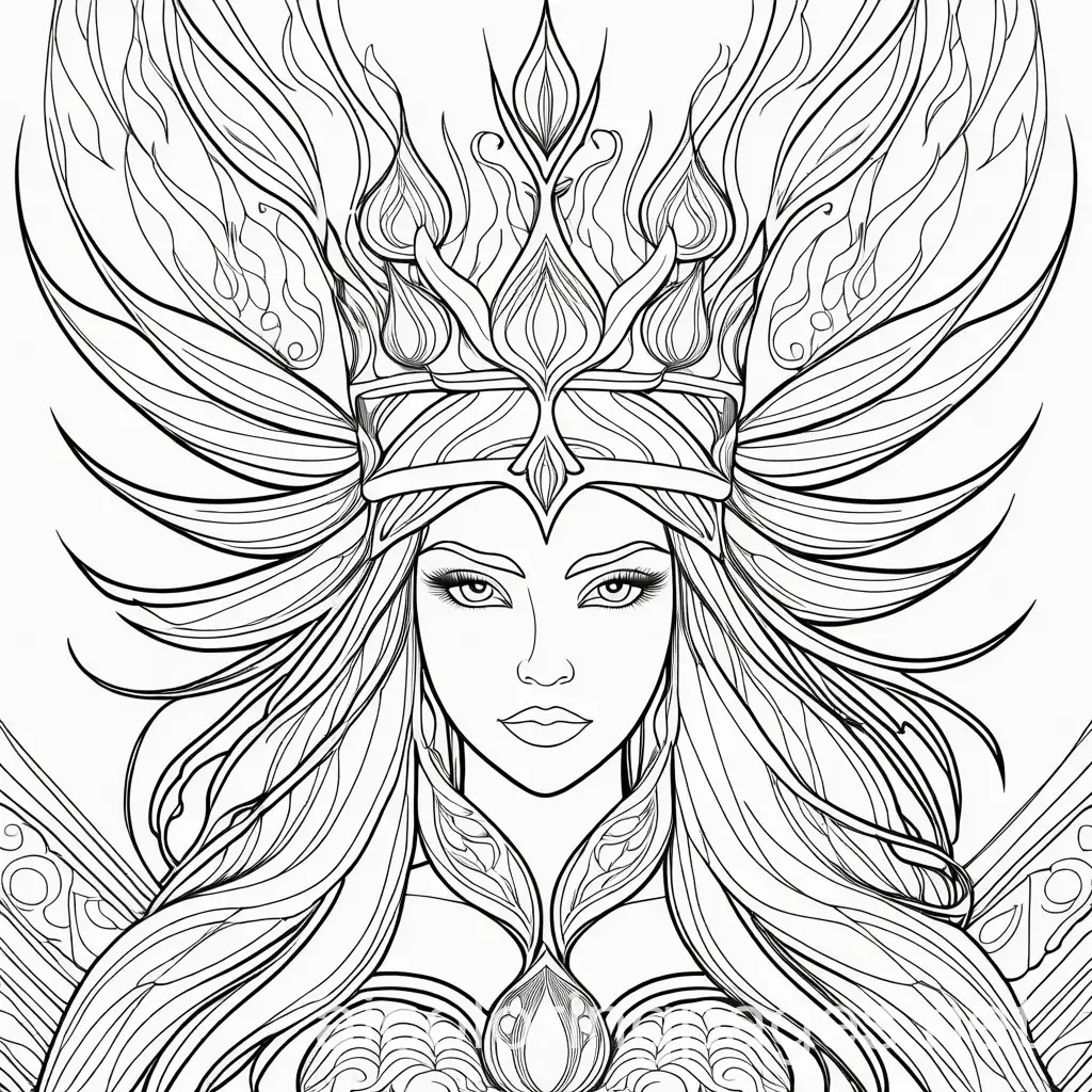 Snow Queen 3: Fire and Ice, Coloring Page, black and white, line art, white background, Simplicity, Ample White Space. The background of the coloring page is plain white to make it easy for young children to color within the lines. The outlines of all the subjects are easy to distinguish, making it simple for kids to color without too much difficulty