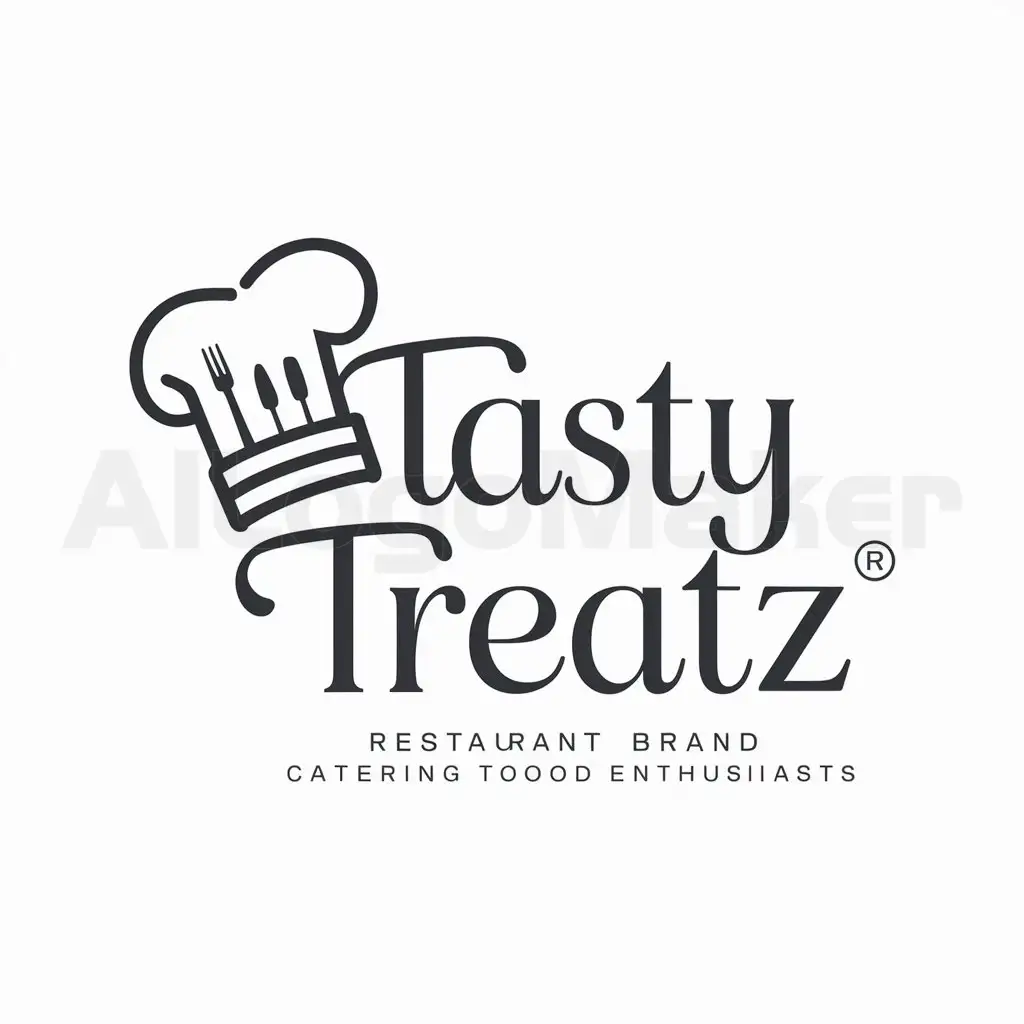 a logo design,with the text "tasty treatz", main symbol:a logo design,with the text 'tasty treatz', main symbol : to attract foodies ,complex,be used in Restaurant industry,clear background font should be same contain cooking hat  FONT SHOULD BE STYLISH AND MEDIUM THIN,complex,be used in Restaurant industry,clear background
