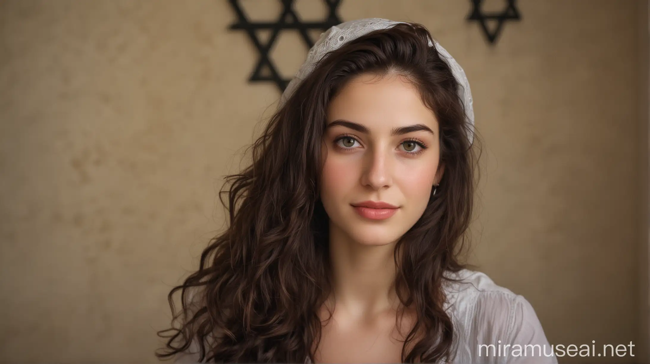 Beautiful Jewish Woman in Traditional Dress with Prayer Shawl