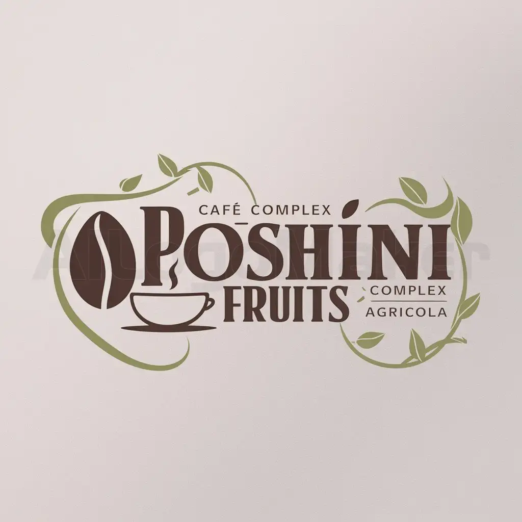 a logo design,with the text 'POSHINI FRUITS', main symbol:cacao, cafe,complex,be used in agricola industry,clear background