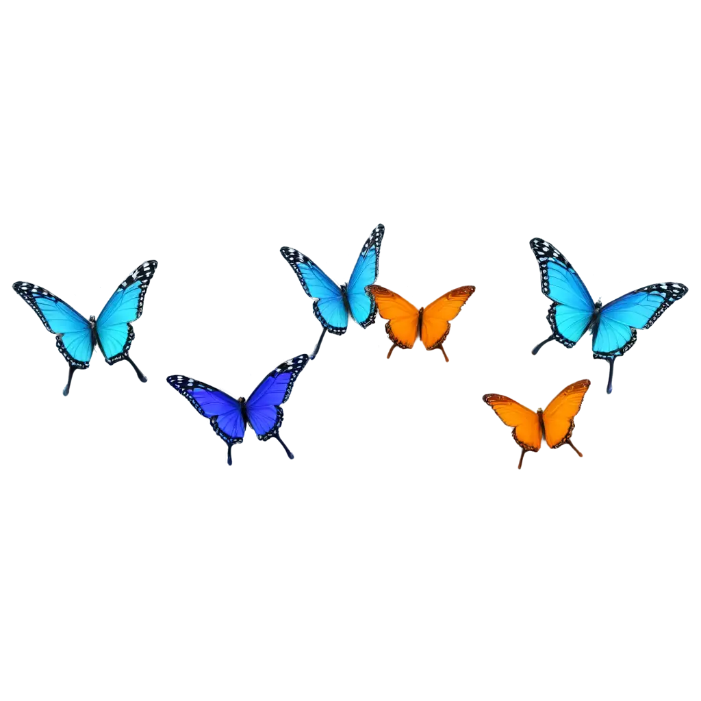 3d render pro, multicolor butterflie flying, back view