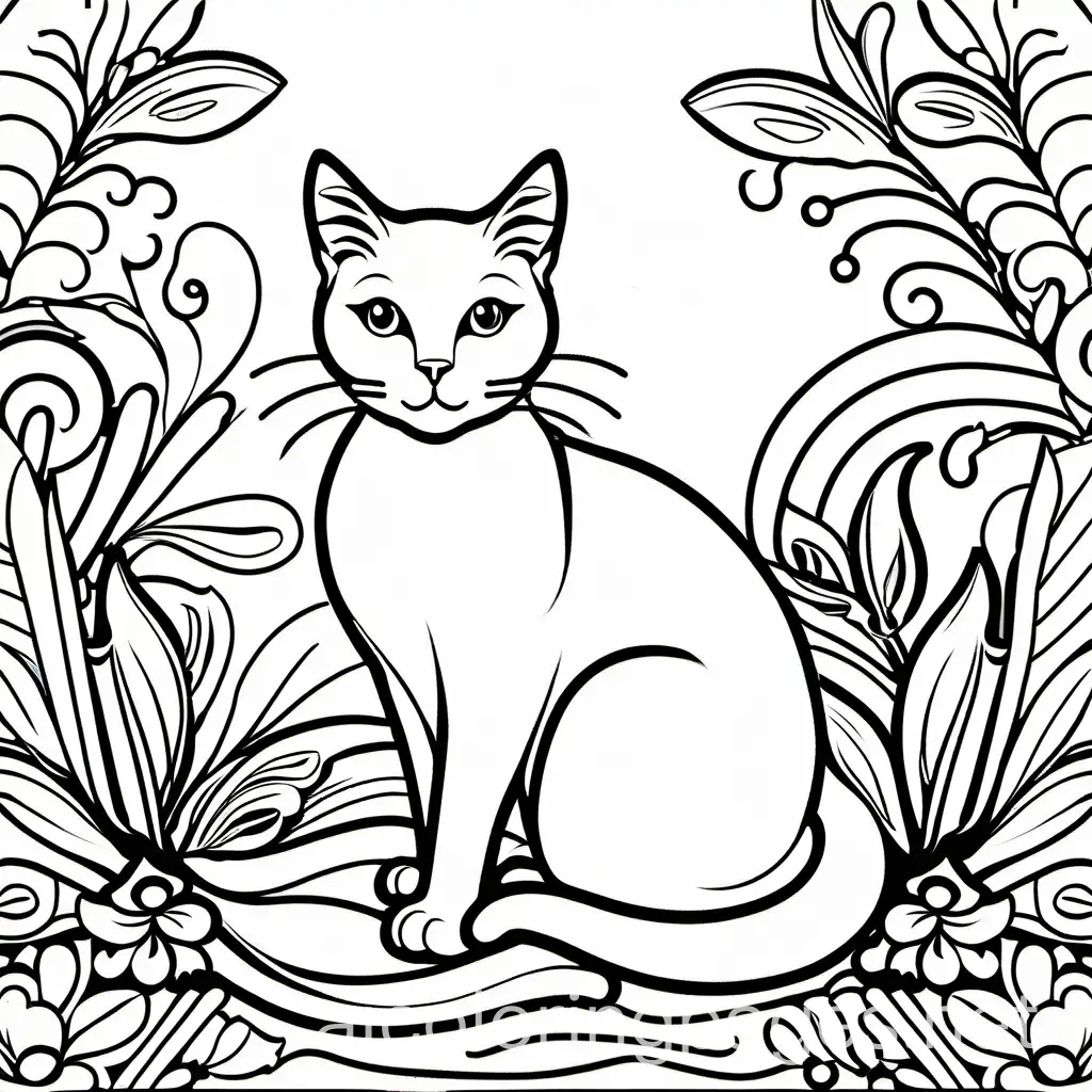 A cat, Coloring Page, black and white, line art, white background, Simplicity, Ample White Space.