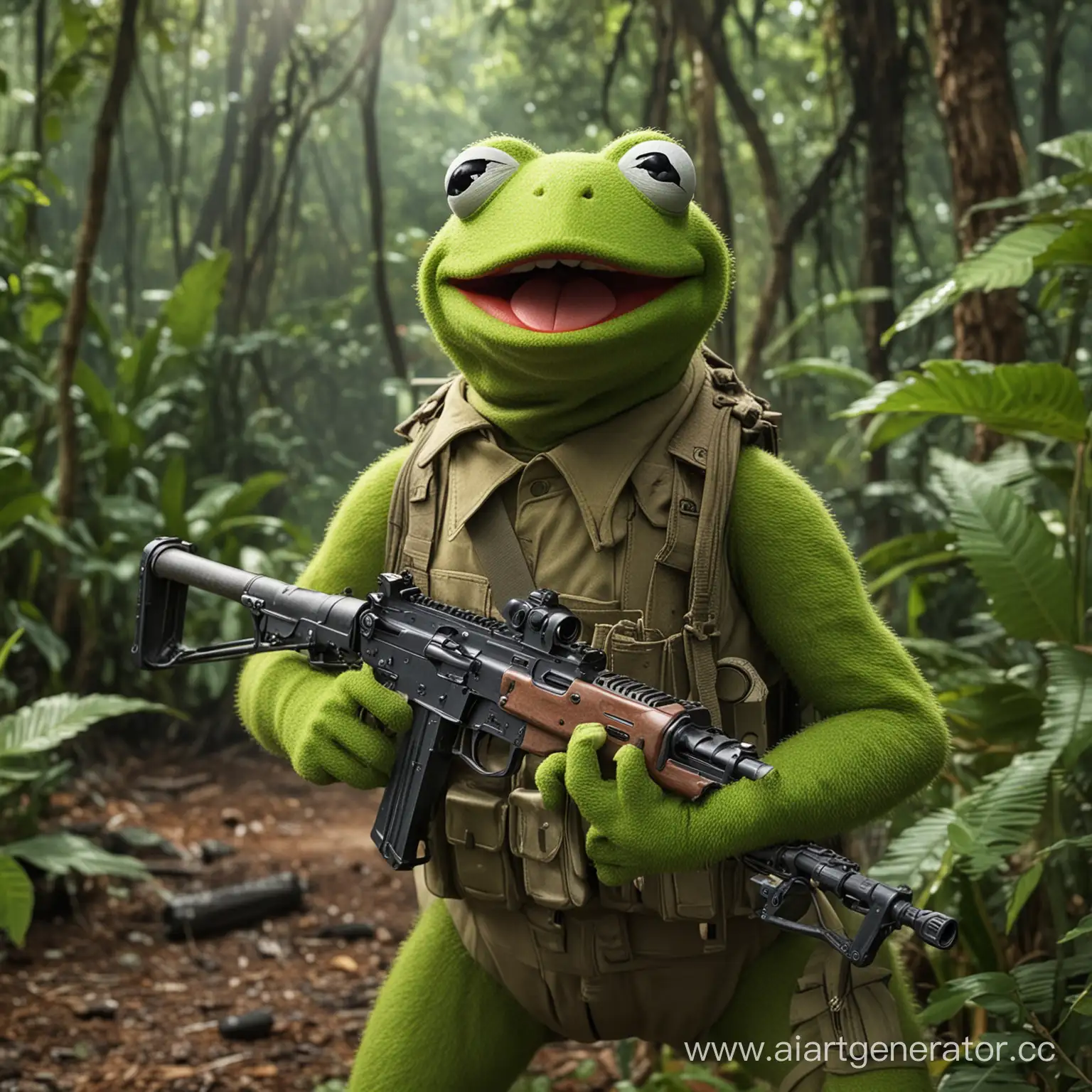 Kermit-the-Frog-Holding-a-Kalashnikov-Rifle-in-the-Jungle