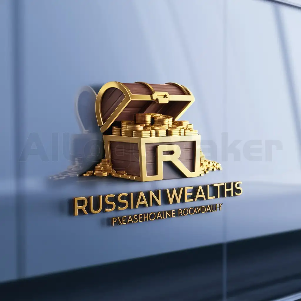 a logo design,with the text 'Russian Wealths', main symbol:un cofre del tesoro lleno de jollas,Moderate,clear background