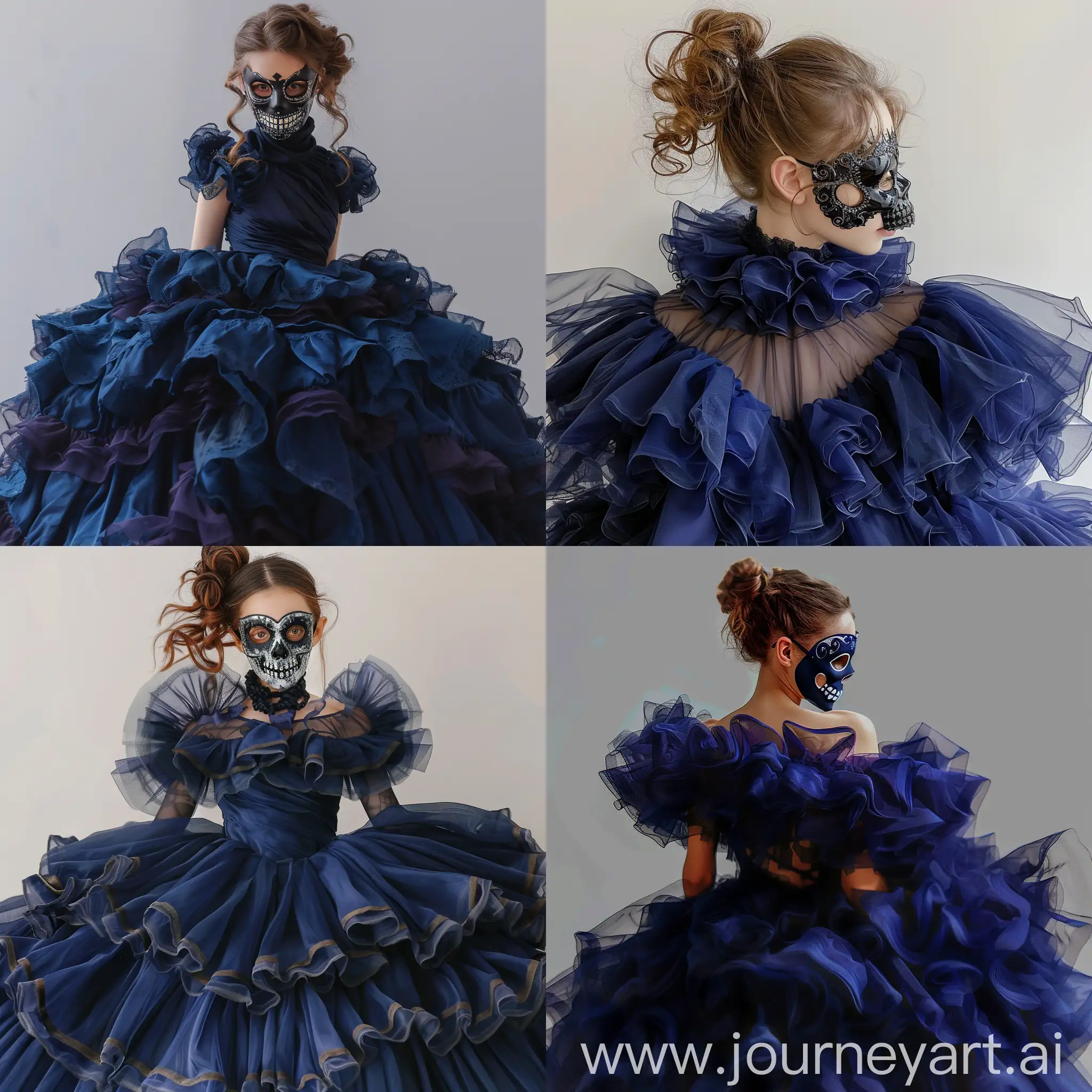 Ethereal-Carnival-Princess-in-Mysterious-Blue-Gown-with-Skull-Mask